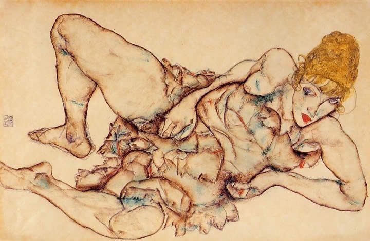 Egon Schiele Reclining Woman with Blond Hair